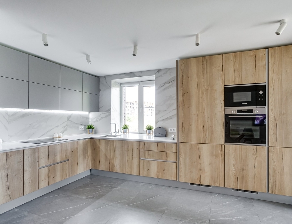 Высокие кухни под потолок-Кухня Эггер Дуб галифакс «Модель 755»-фото1