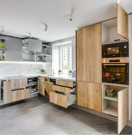 Высокие кухни под потолок-Кухня Эггер Дуб галифакс «Модель 755»-фото10